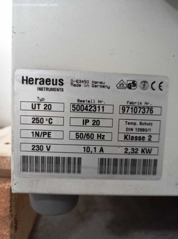 FORNO DA LABORATORIO – HERAEUS – MOD. UT 20 (FOR-22)