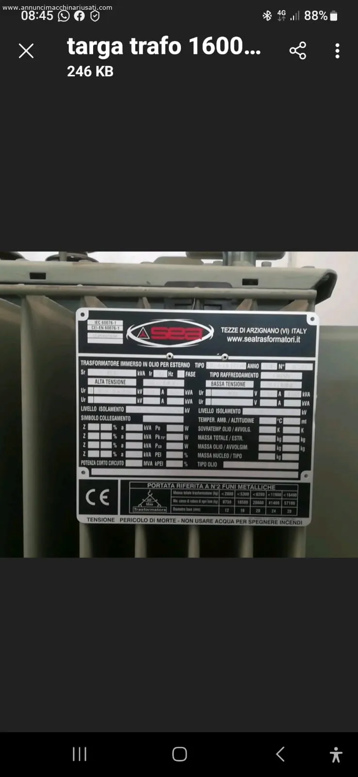 TRASFORMATORE IN RESINA MT/BT - SEA -1.600 KVA 15/400 2015