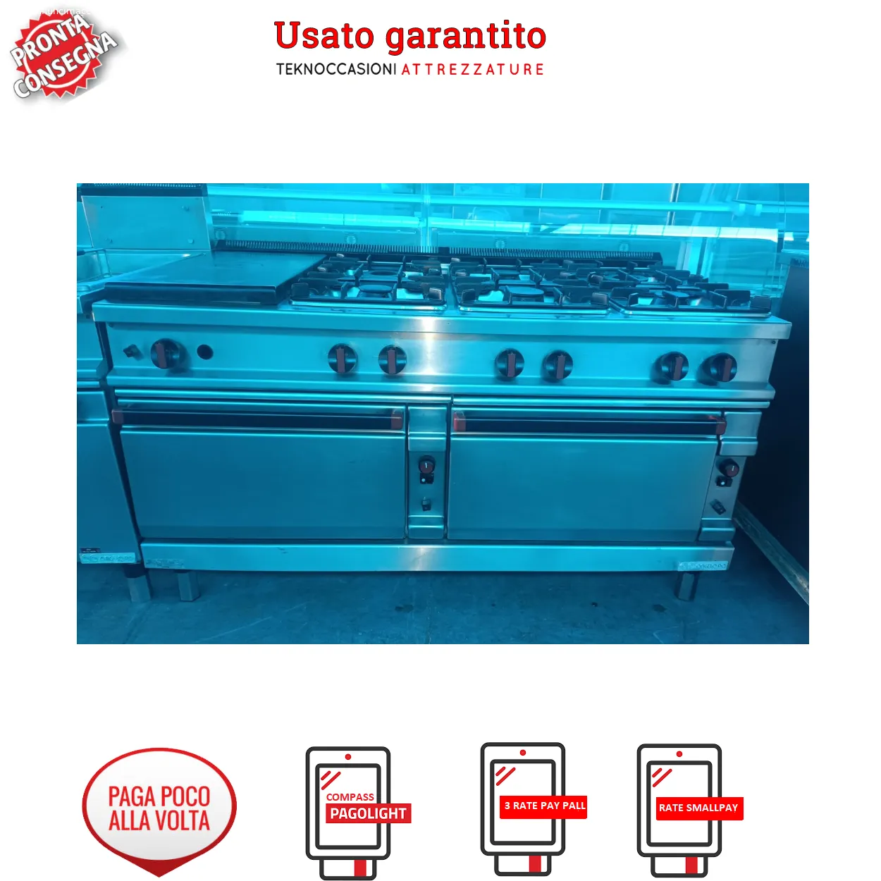 Cucina a gas 8 fuochi con griglia carne con doppio forno